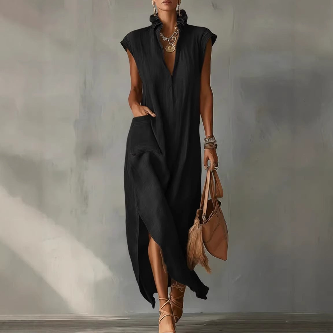 Robe d’été sans manches à col en V pour femmes