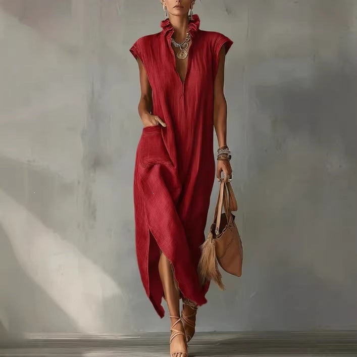 Robe d’été sans manches à col en V pour femmes