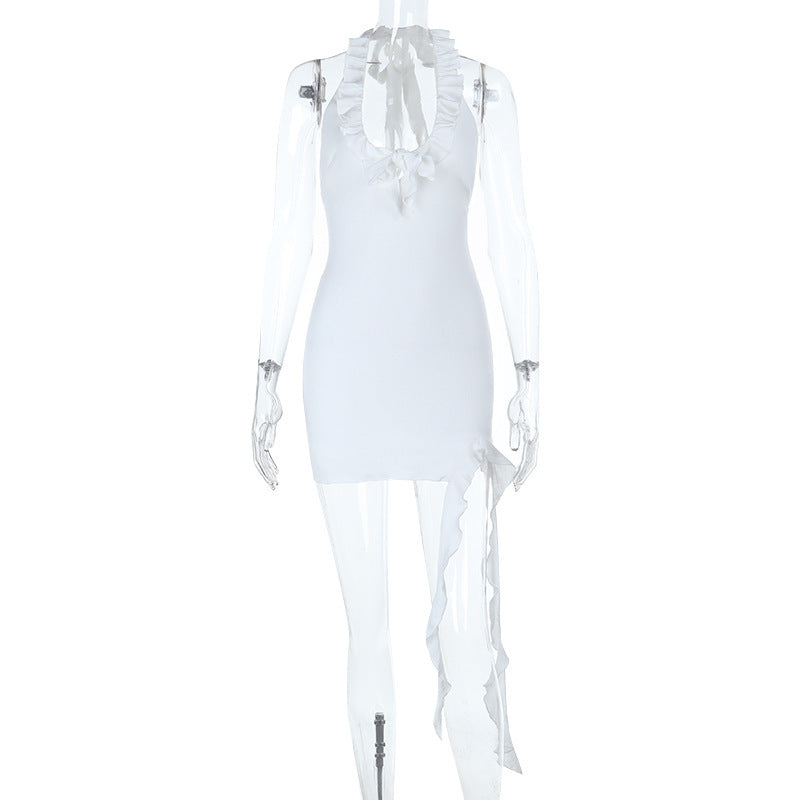 Robe d’été à col halter de couleur unie pour femmes