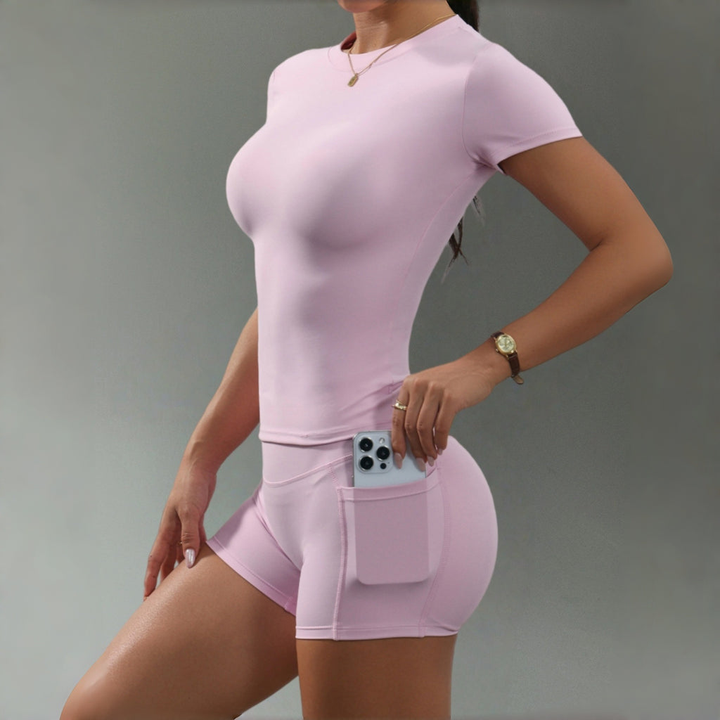 BADDIES – Ensemble de sport ajusté manches courtes pour femme 💖🔥