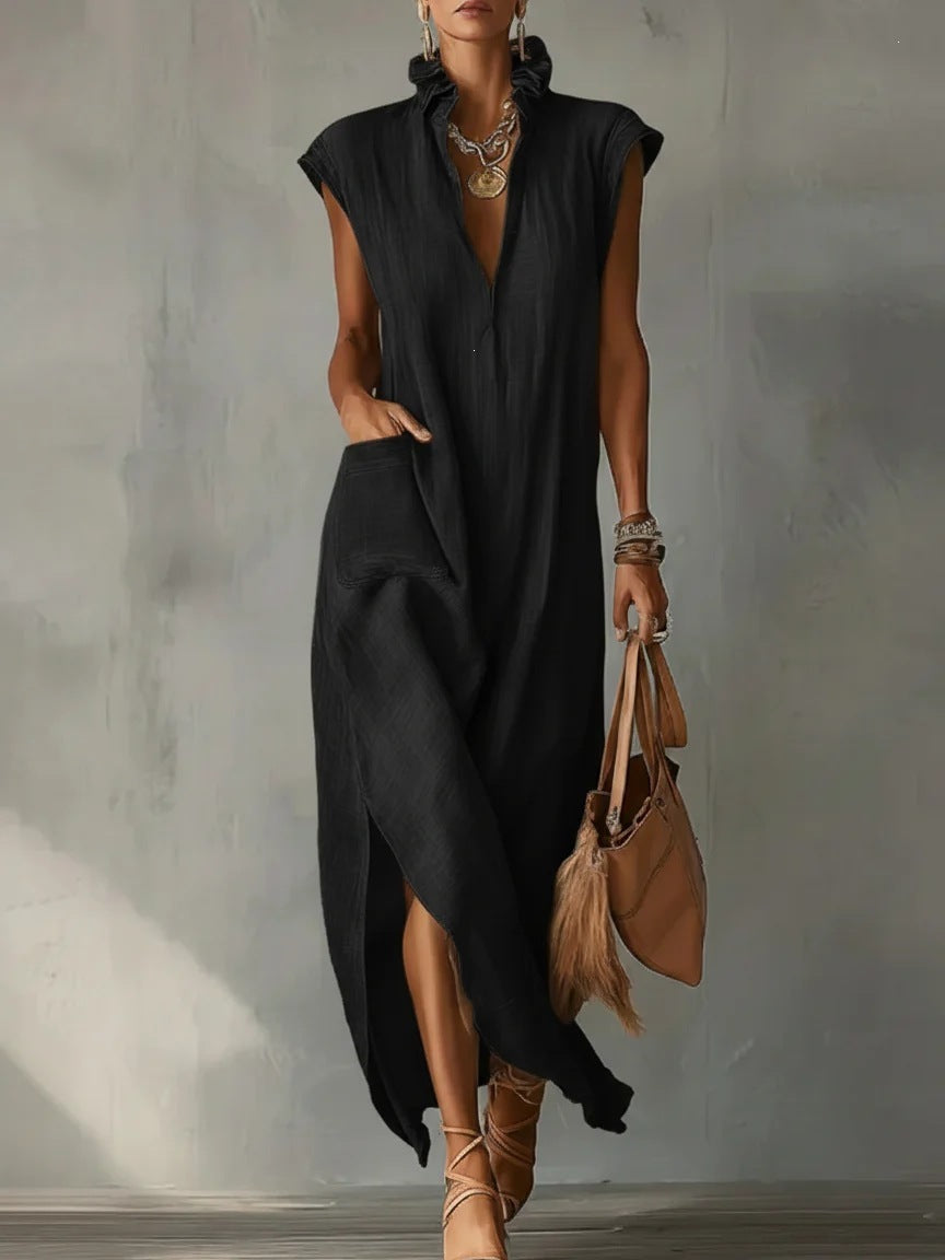 Robe d’été sans manches à col en V pour femmes