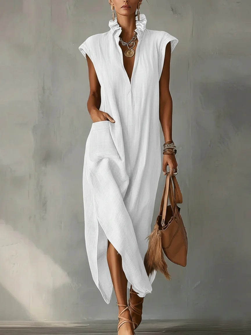 Robe d’été sans manches à col en V pour femmes