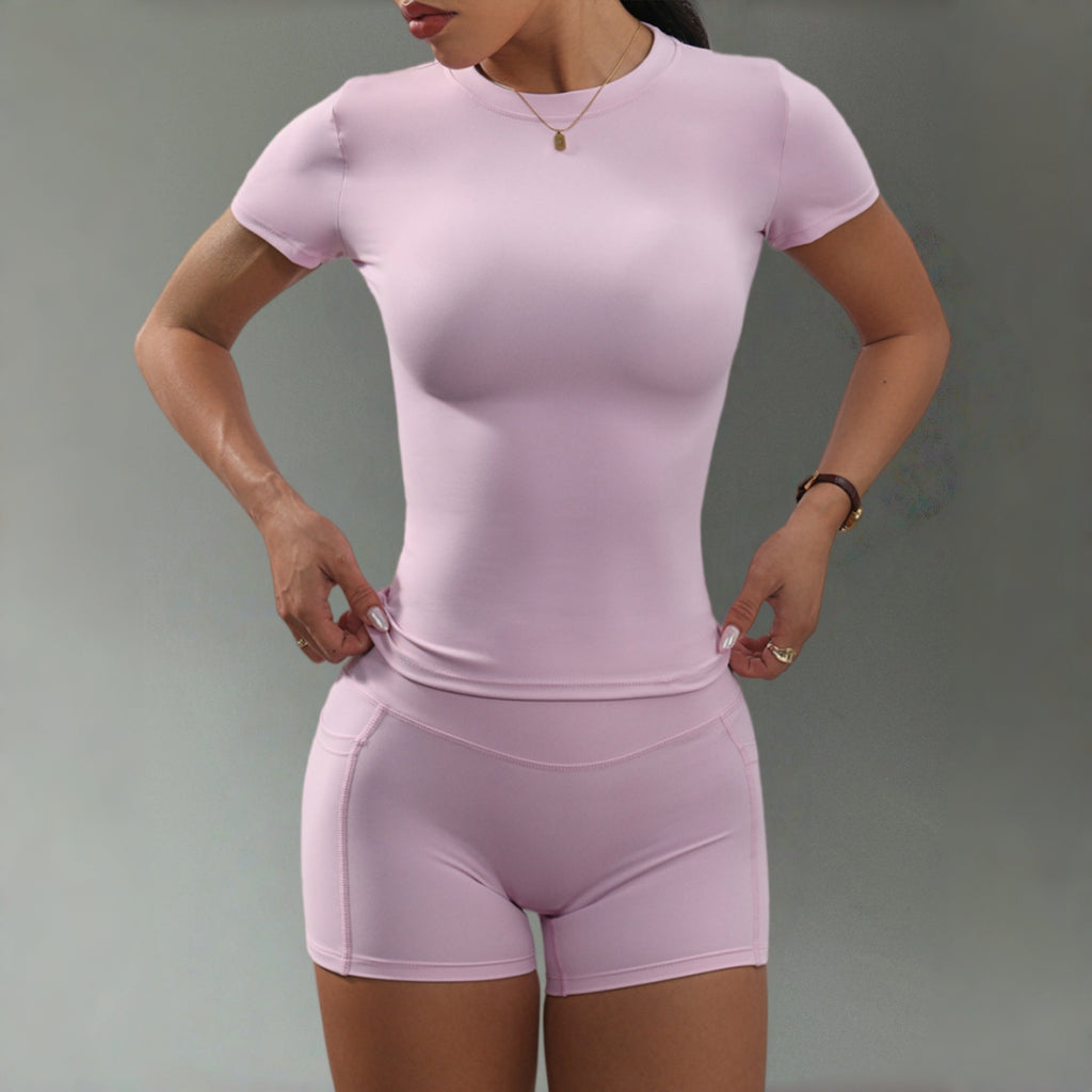 BADDIES – Ensemble de sport ajusté manches courtes pour femme 💖🔥