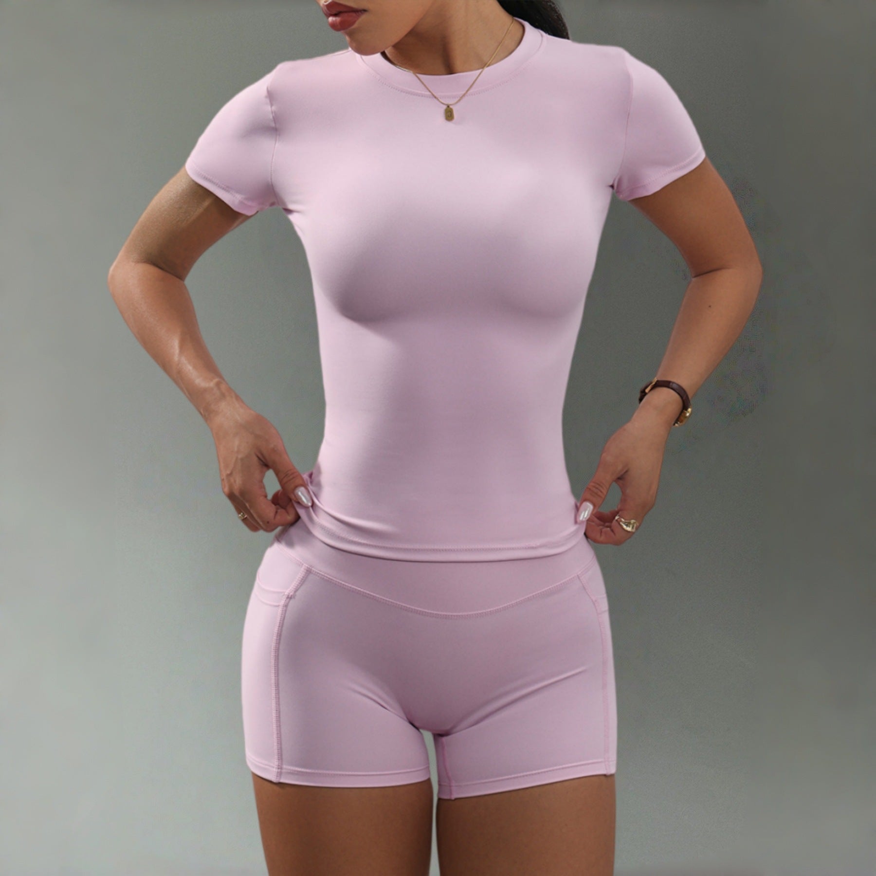 BADDIES – Ensemble de sport ajusté manches courtes pour femme 💖🔥