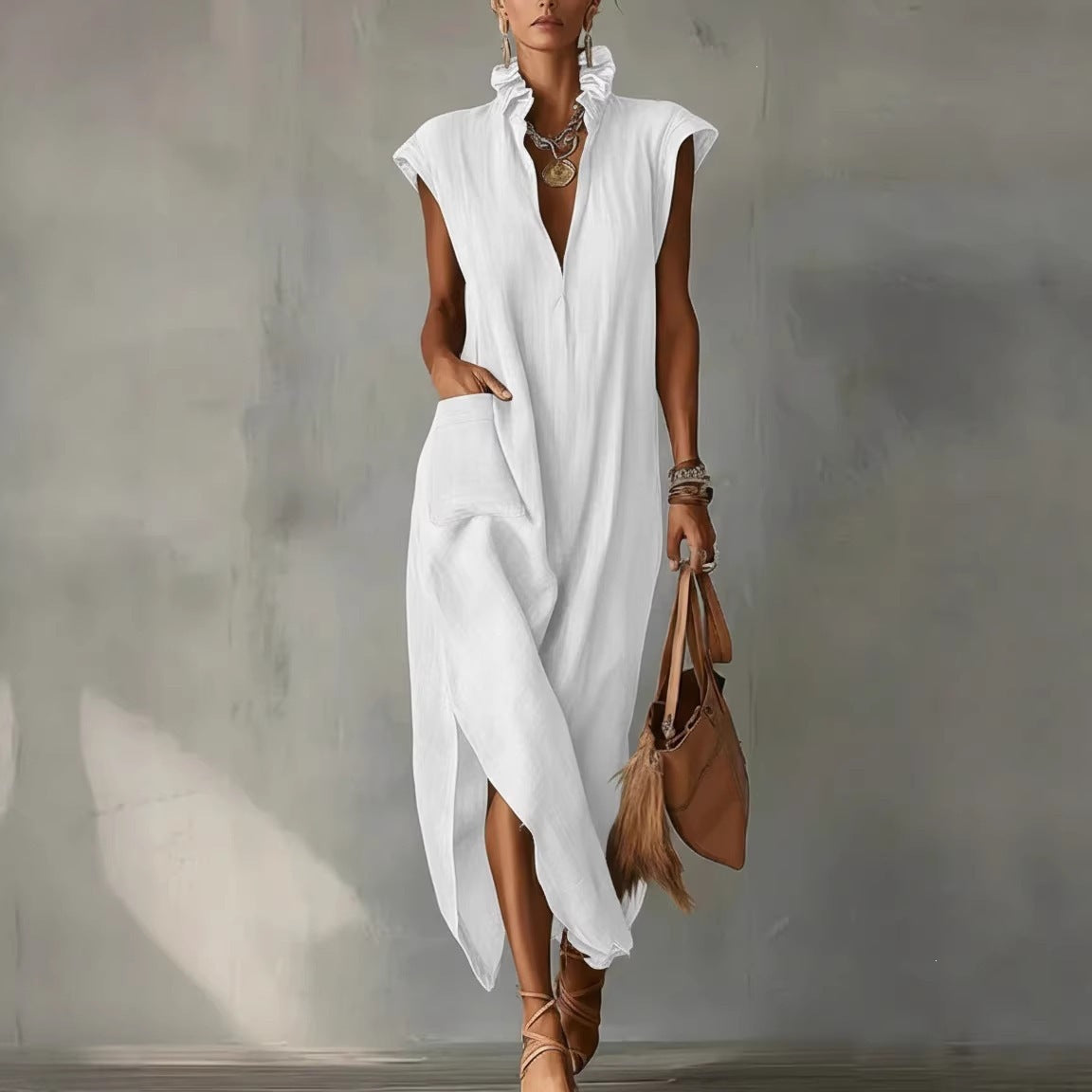Robe d’été sans manches à col en V pour femmes