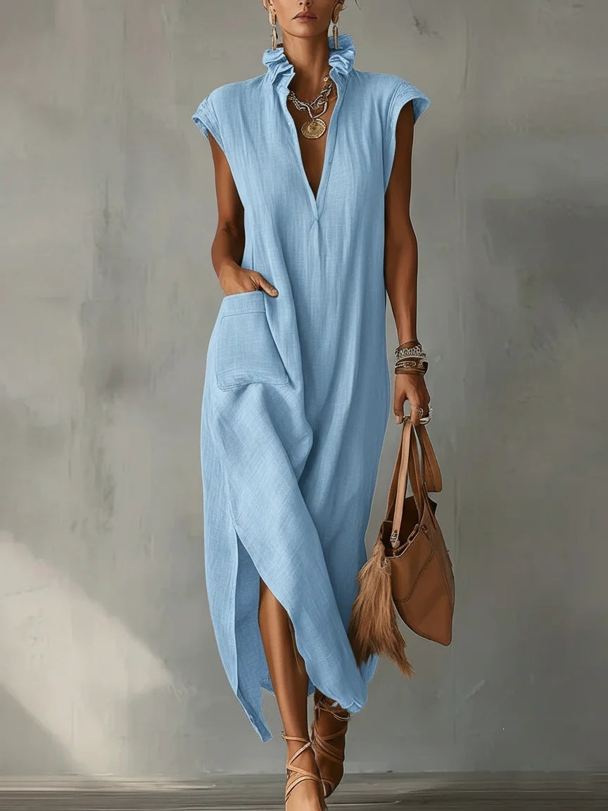 Robe d’été sans manches à col en V pour femmes