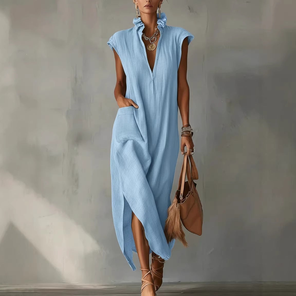 Robe d’été sans manches à col en V pour femmes