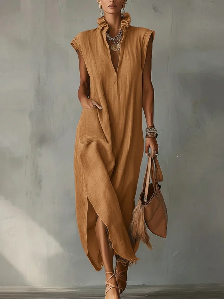 Robe d’été sans manches à col en V pour femmes