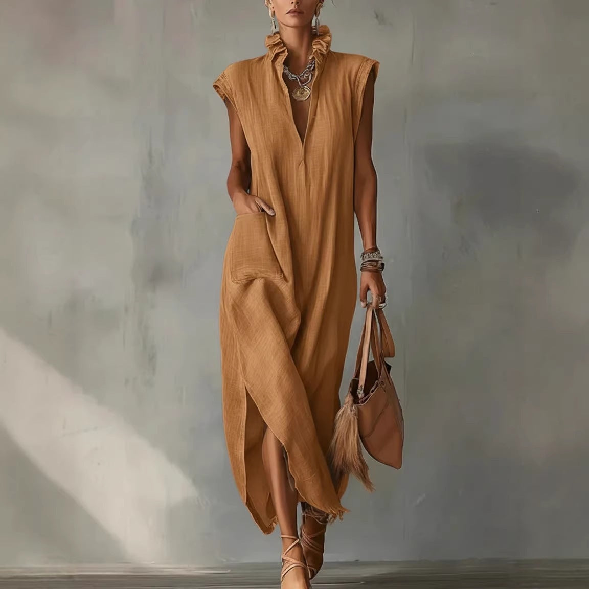 Robe d’été sans manches à col en V pour femmes